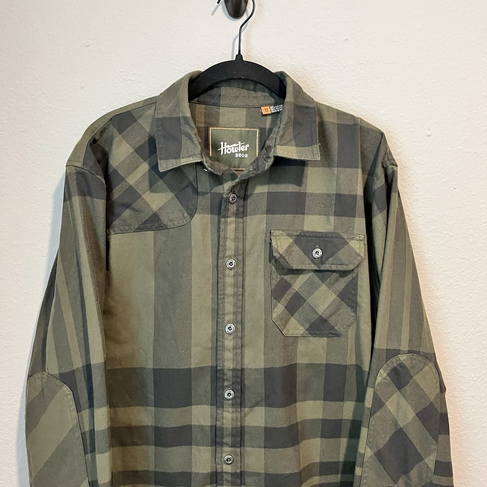 Howler Bros Harkers Flannel Men's Medium Green Plaid Long Sleeve Flap Pocket - Picture 4 of 12